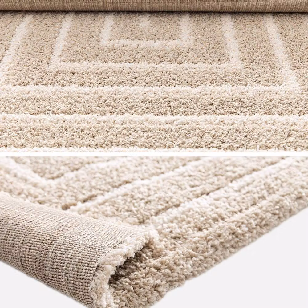 sweeek Modern Geometric Indoor Rug in Beige and Cream, W: 160 cm, D: 230 cm – 3