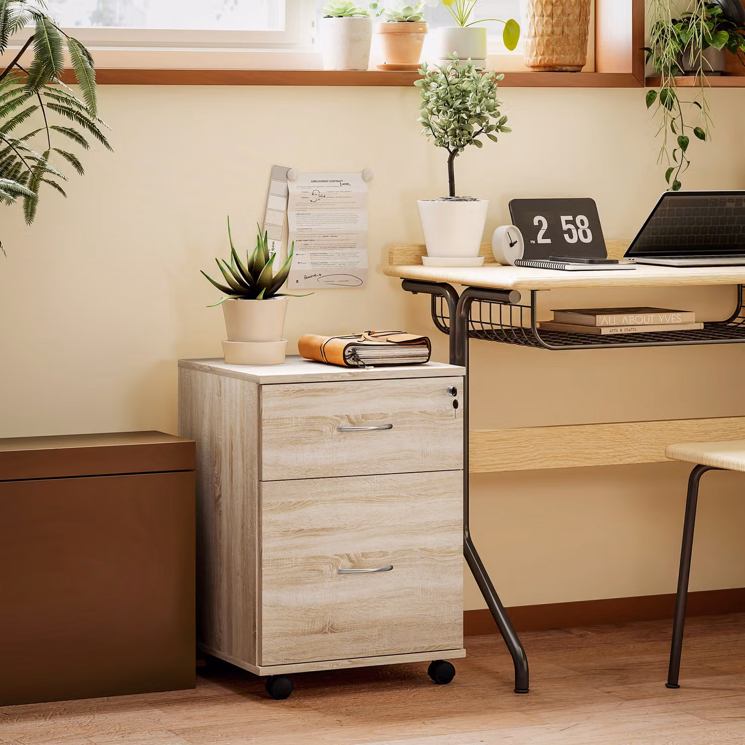 HOMCOM Two Drawer Lockable Filing Cabinet in Wood-Effect with Castors, W/D/H: 40.0 x 58.0 x 58.0 cm – 2