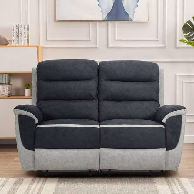 Comfy Living Two Tone Fabric Recliner Set in Grey, including 3 Seater Sofa, 2 Seater Sofa and Armchair