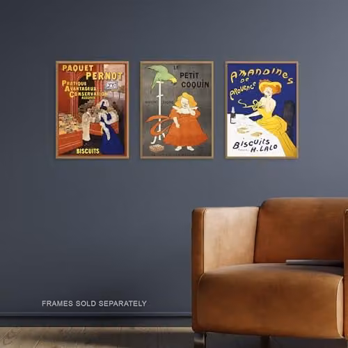 Artery8 Set of 3 Cappiello French Vintage Adverts Retro Wall Art Prints, Multicolour, W: 21.0 cm, H: 29.7 cm