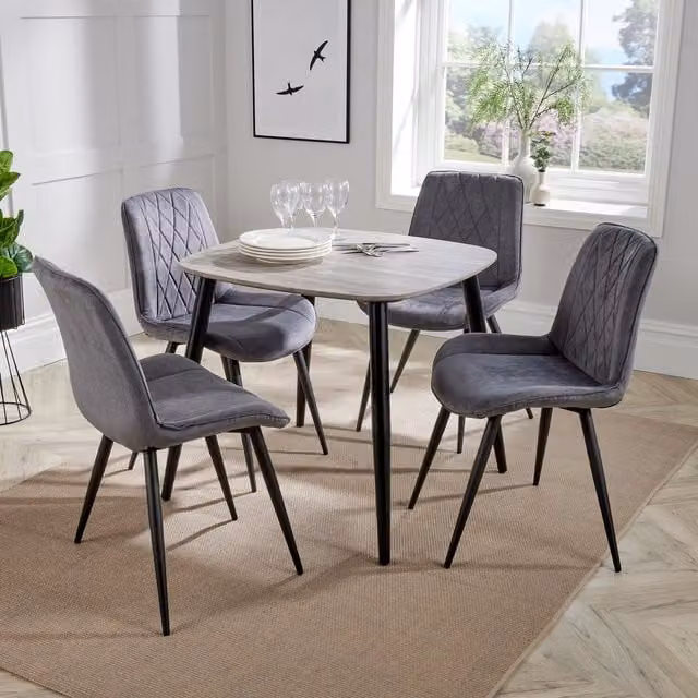 Core Products Ltd Aspen Dining Set with Square Grey Oak Effect Table and 4 Black Chairs