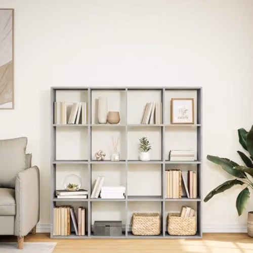 vidaXL Modern Book Cabinet in Concrete Grey, Engineered Wood, W/D/H: 137.5 x 29 x 137.5 cm – 2