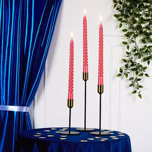 Deco Express Non-Scented Twisted Non-Drip Dinner Candles, Metallic Red, Pack of 6 – 5