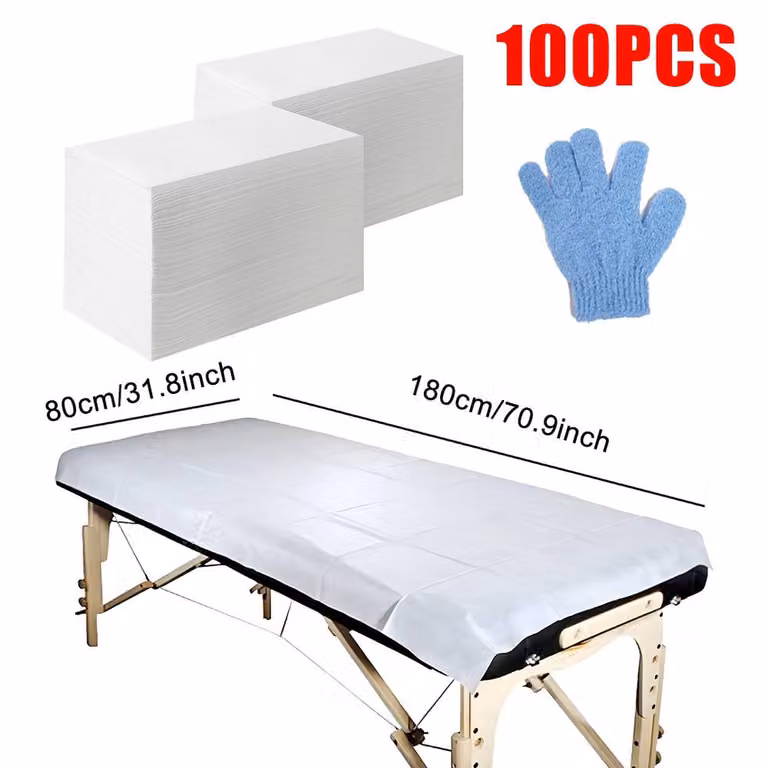 VOGREX 100 Pieces Disposable Non-woven Spa Massage Table Sheets in White