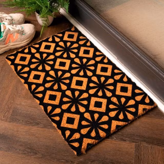 Artsy Black Graphic Patterned Coir and PVC Doormat, W/D: 60 x 40 cm – 1