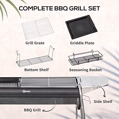 Outsunny Charcoal Barbecue Grill with Griddle Plate, Black – 3