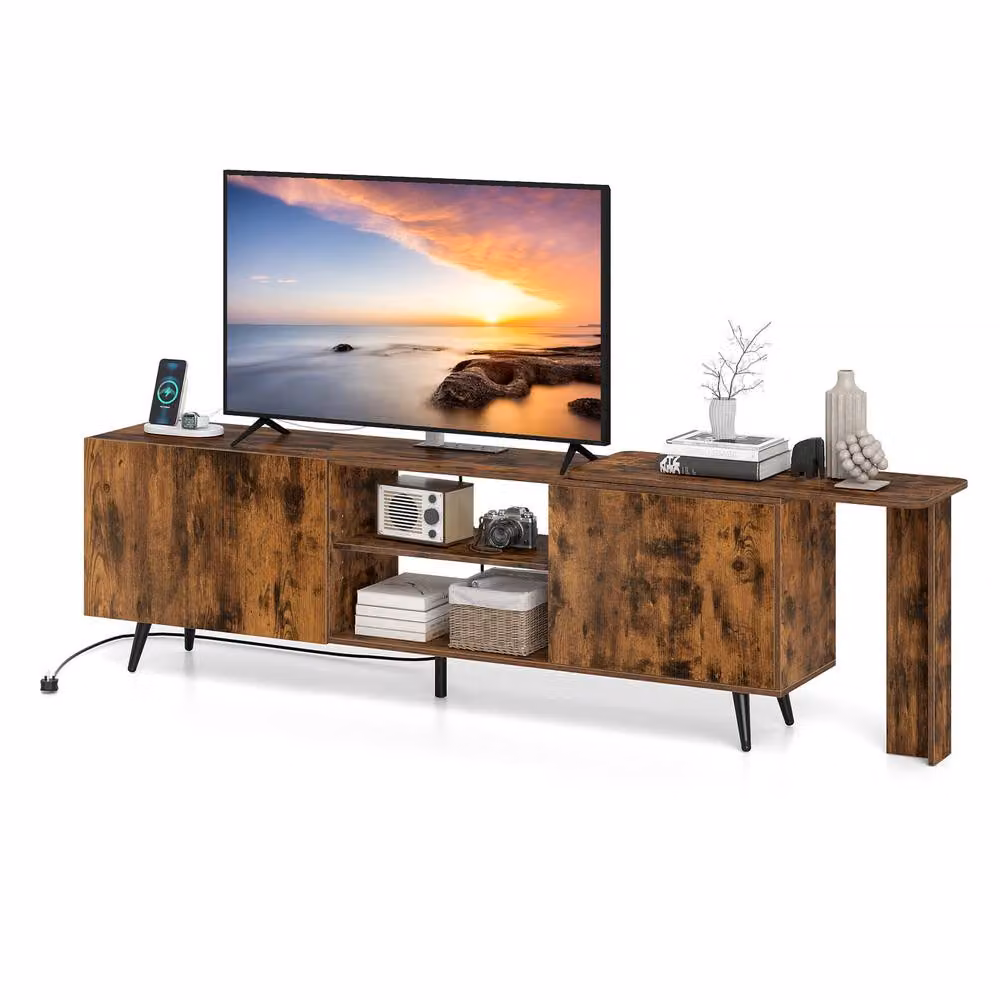 Costway Industrial 55 inch Wooden and Metal TV Stand Entertainment Centre in Brown – 2