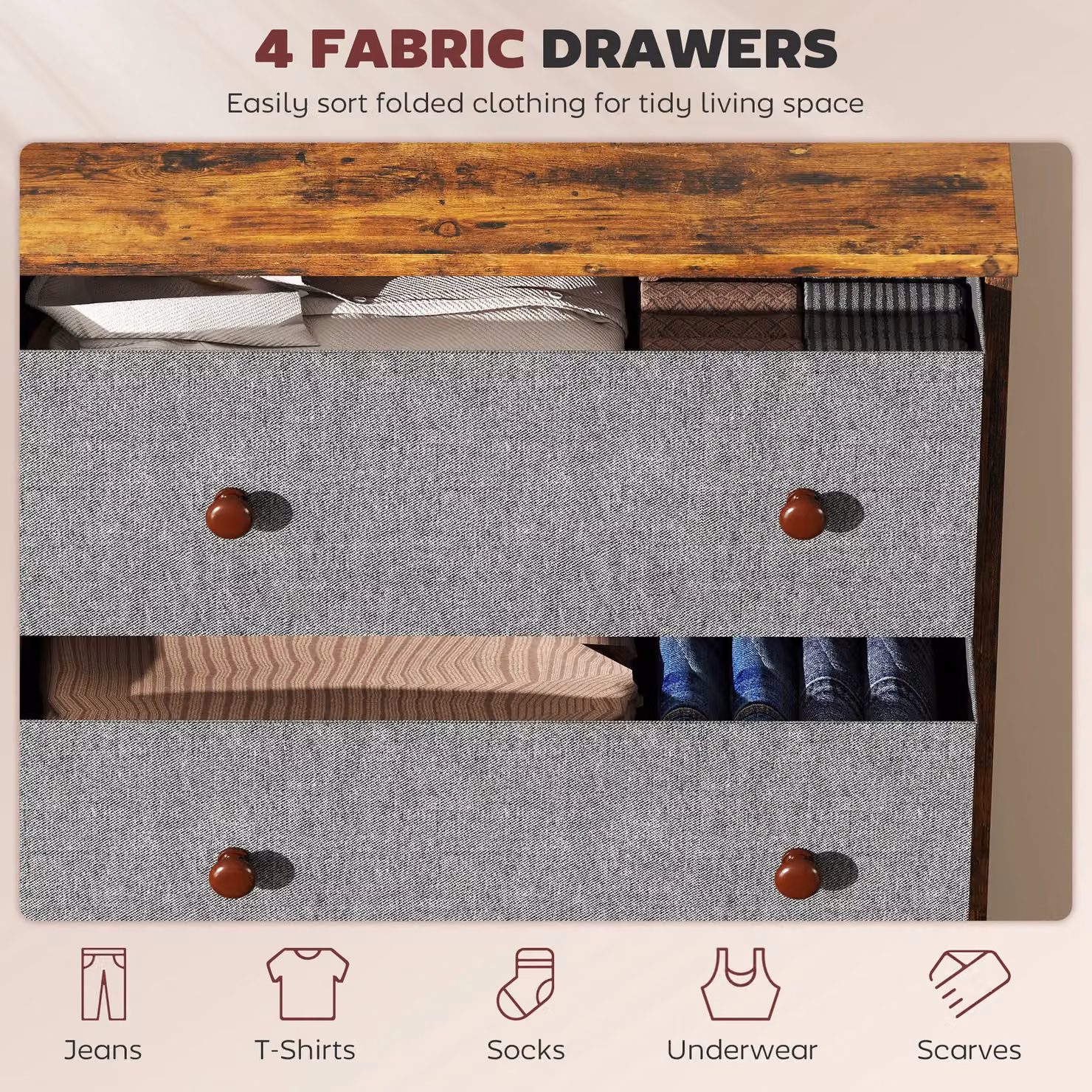 HOMCOM Grey Modern Freestanding Chest of Drawers for Your Bedroom – 4