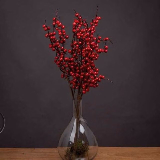 Lemon Pavilion Medium Festive Berry Pick Artificial Plant in Red, Brown and Multicolour, W12 x D5 x H66 cm