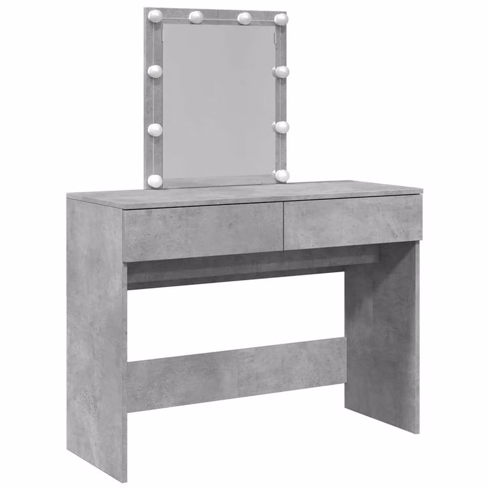 Berkfield Home Beautiful Modern Dressing Table with Hollywood LED Mirror in Concrete Grey, W/D/H: 100 x 40 x 130 cm – 3