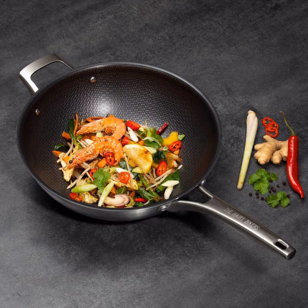 Hairy Bikers Non Stick Extra Durable Hex Guard Wok in Silver, Diameter: 30 cm – 2