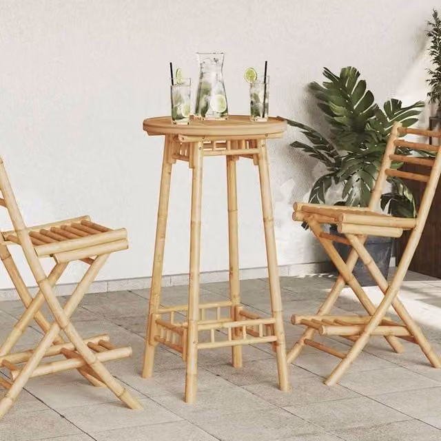Berkfield Home Round Outdoor Bar Table in Brown Bamboo, W: 55 cm, H: 100 cm – 1