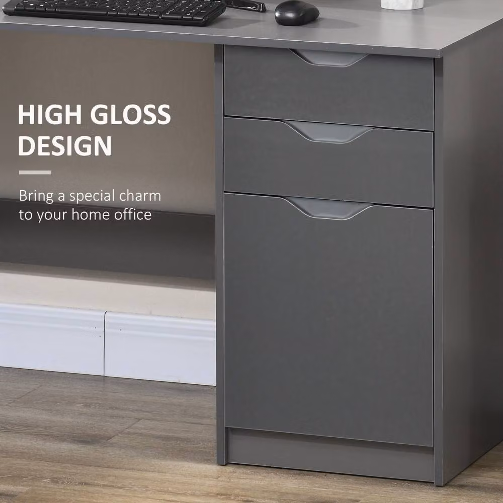 Wyld Haus Sareco Modern Glossy Grey Writing Desk with Storage and Drawers, H 120 cm x W 76 cm x D 60 cm – 4