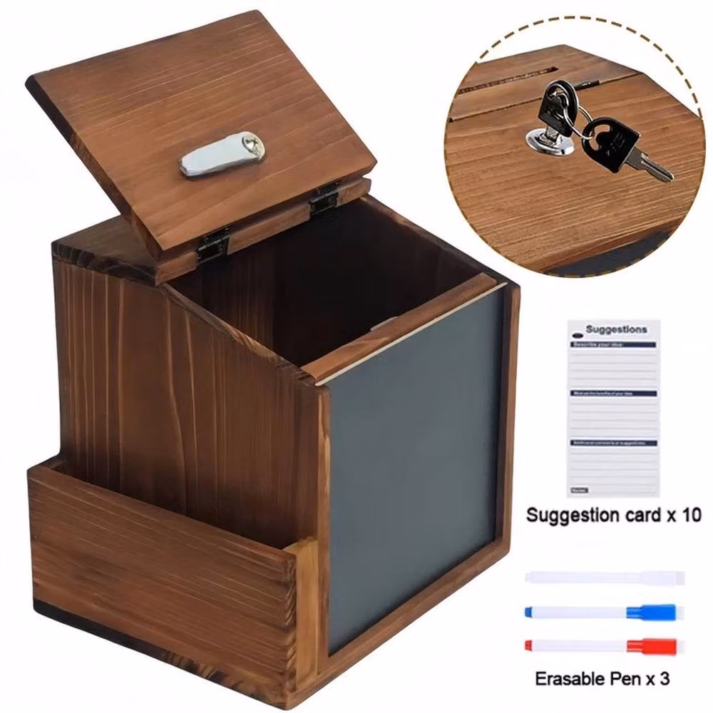 VOGREX Wall Mount Wooden Lockable Suggestion Box in Brown – 3