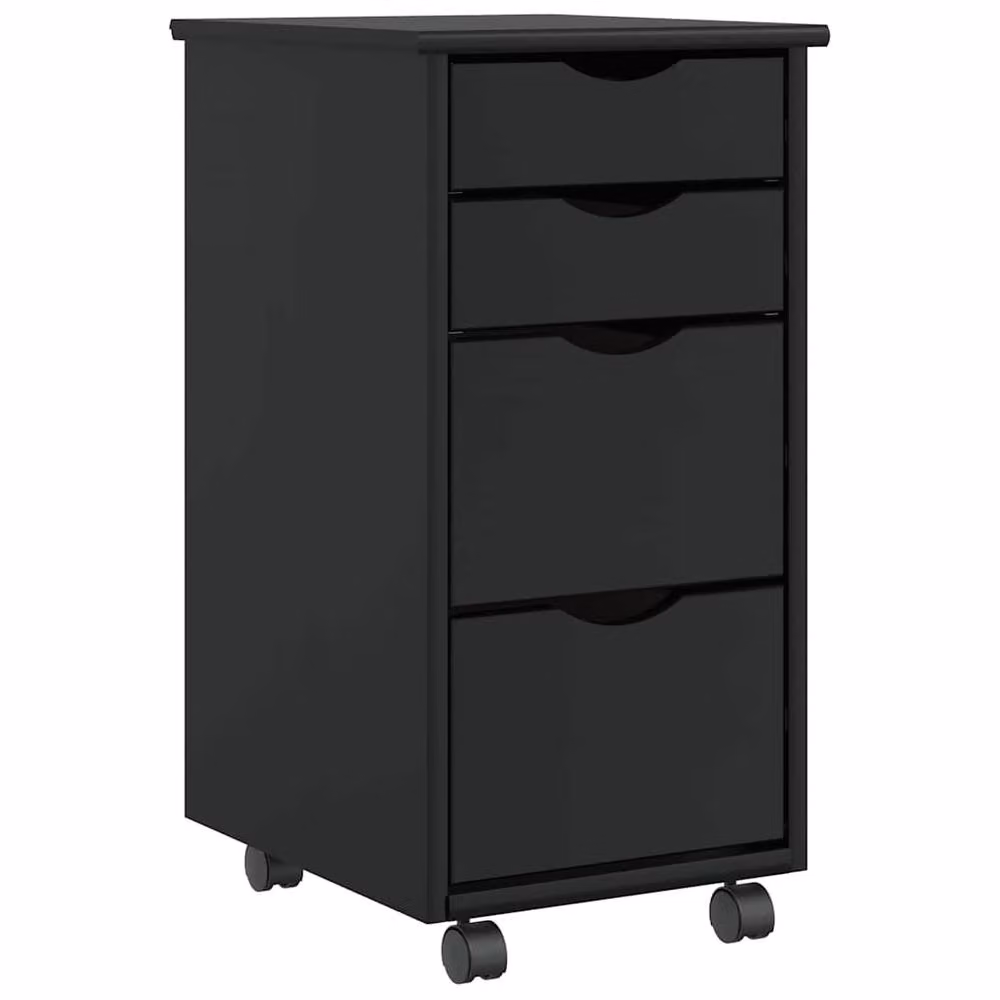 Berkfield Home MOSS Rolling Cabinet with Drawers in Black Solid Pine Wood – 2