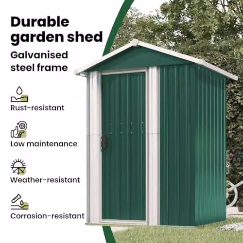 vidaXL Green Galvanised Steel Gable Garden Shed W/D/H: 126 x 97.5 x 177 cm – 4