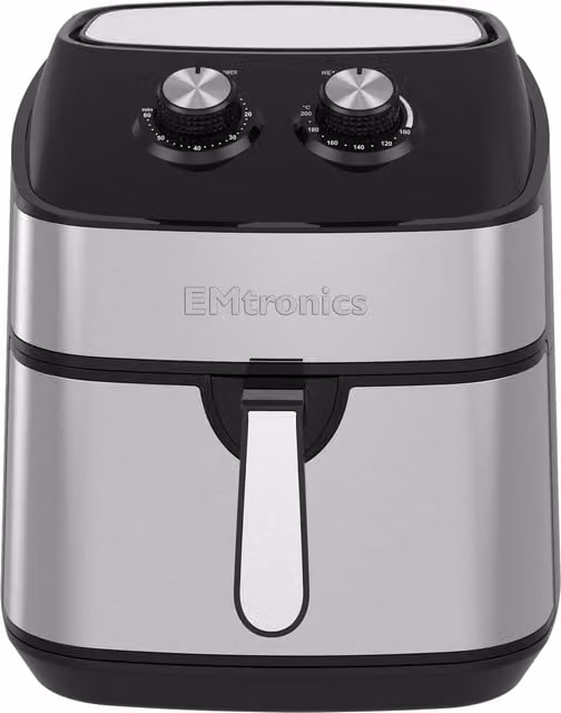 EMtronics 9 Litre Manual Single Basket Air Fryer in Silver Stainless Steel