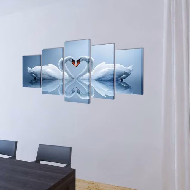 Berkfield Home Swan Canvas Wall Print Set, Multicolour and Blue, W: 200 cm x H: 100 cm – 1