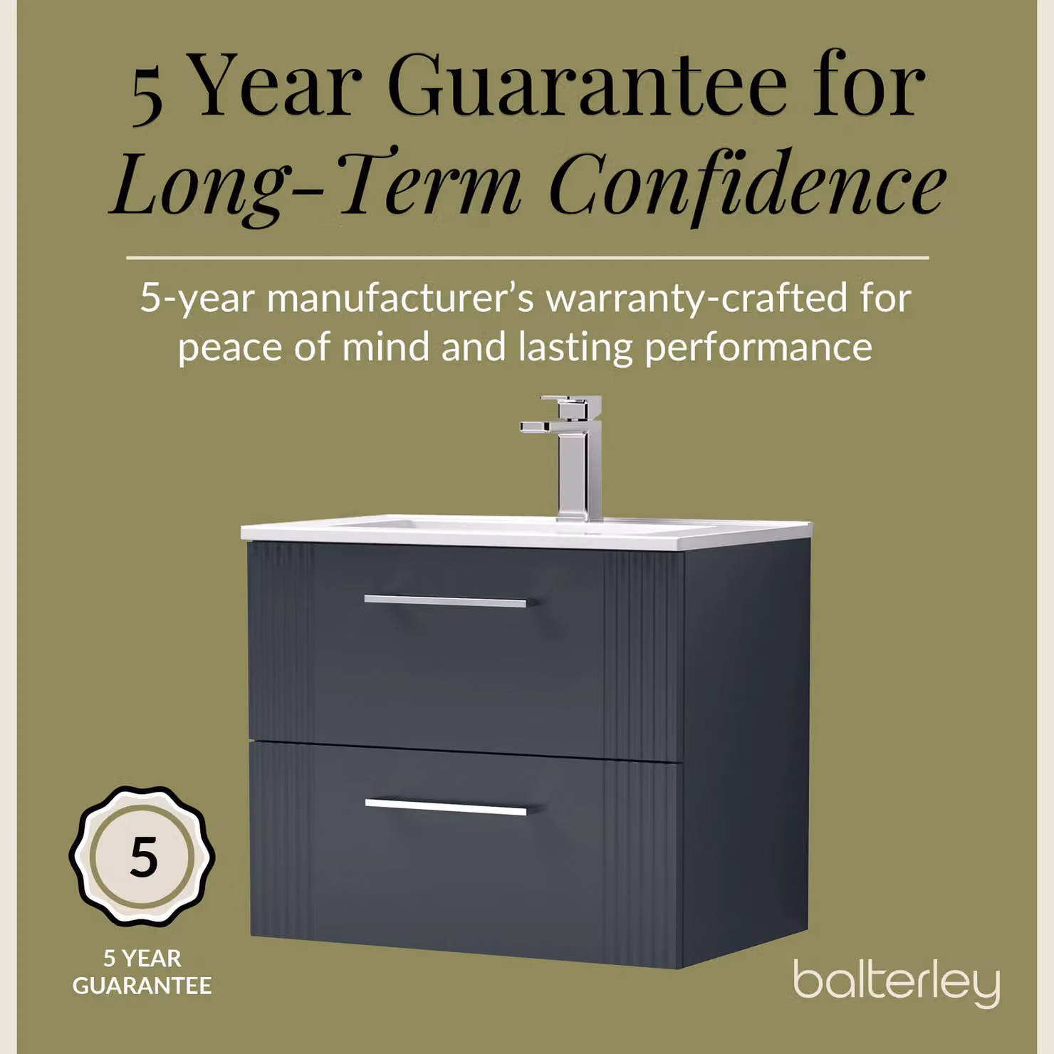 Balterley Wall Hung 2 Drawer Vanity Unit with Minimalist Basin, Satin Dark Grey, Width: 60 cm – 4