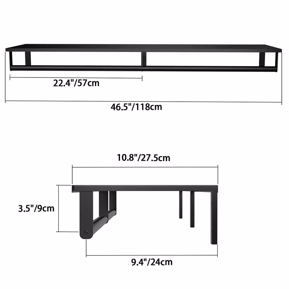 H&O Direct Matt Black Metal Wall Mounted Clothes Rack with Top Shelf – 2