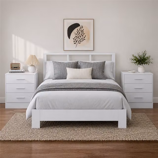 Reflect 3 Drawer Bedside Table Set of 2 in White Gloss and Matt White