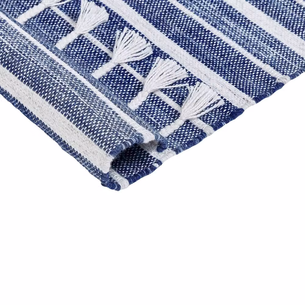 Wyld and Coco Blue Striped Handwoven Indoor/Outdoor Area Rug, W: 140 cm, D: 200 cm – 5
