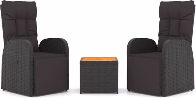 Berkfield Home 3 Piece Black Poly Rattan and Acacia Wood Garden Lounge Set with Cushions – 1