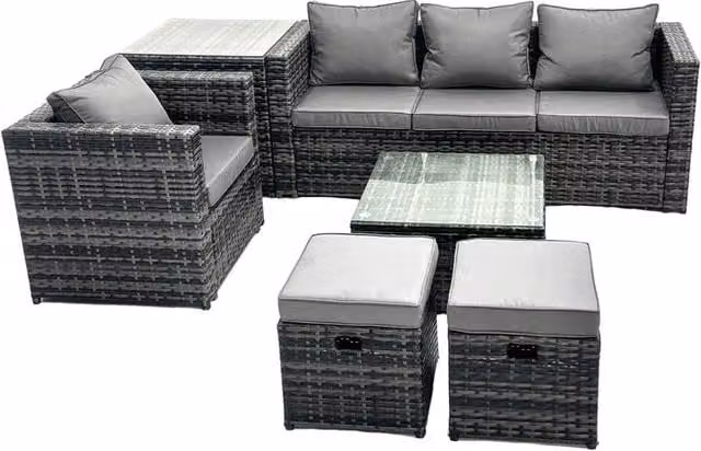 Fimous 6 Seater Patio Lounge Sofa Set with Side Table and 2 Ottomans in Grey