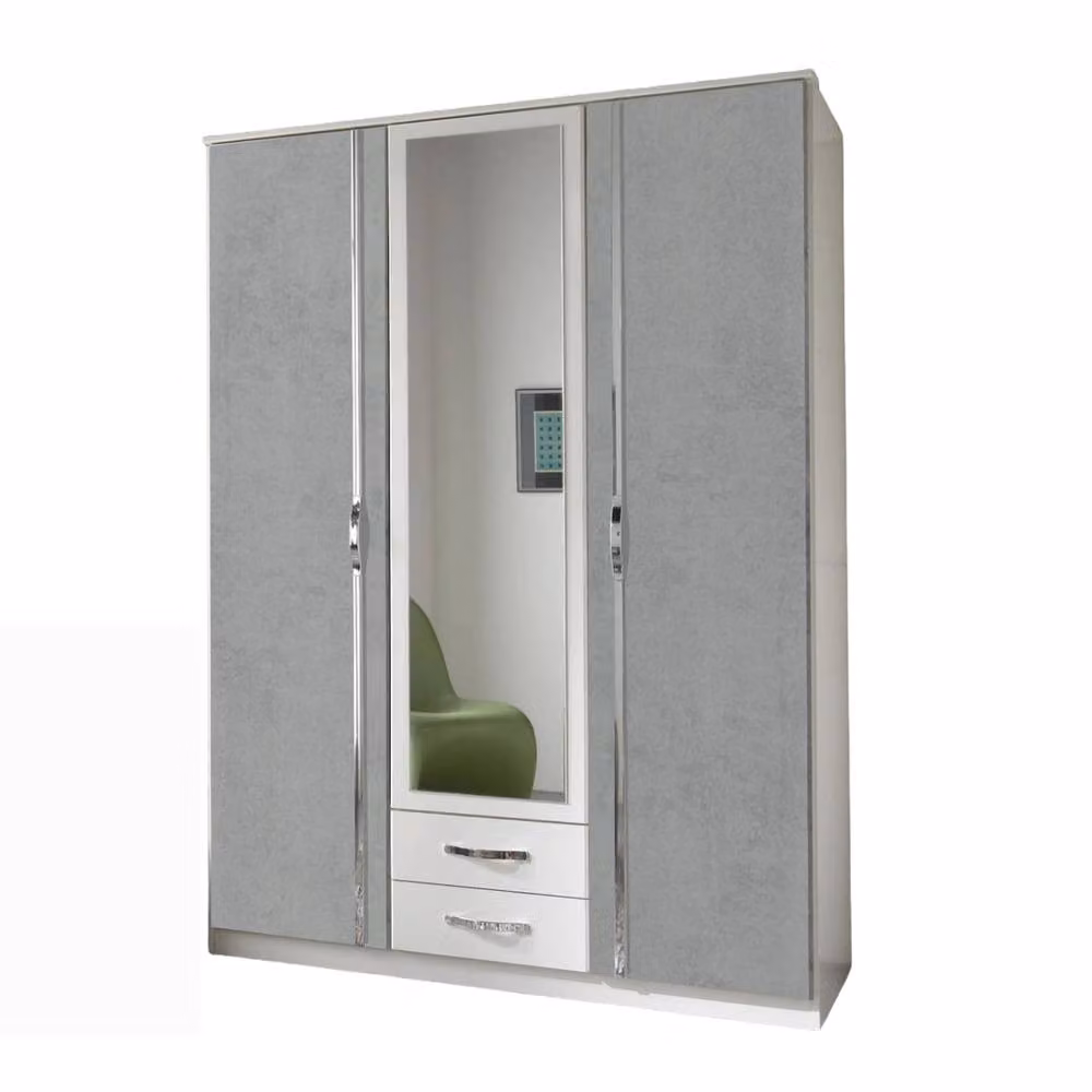 KDMD Duo Matt White and Grey 3 Door Wardrobe with Mirror, Width: 135 cm – 3