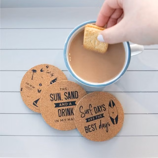 Kingsbury Gifts Round Cork Coasters, Set of 4, Brown and Black