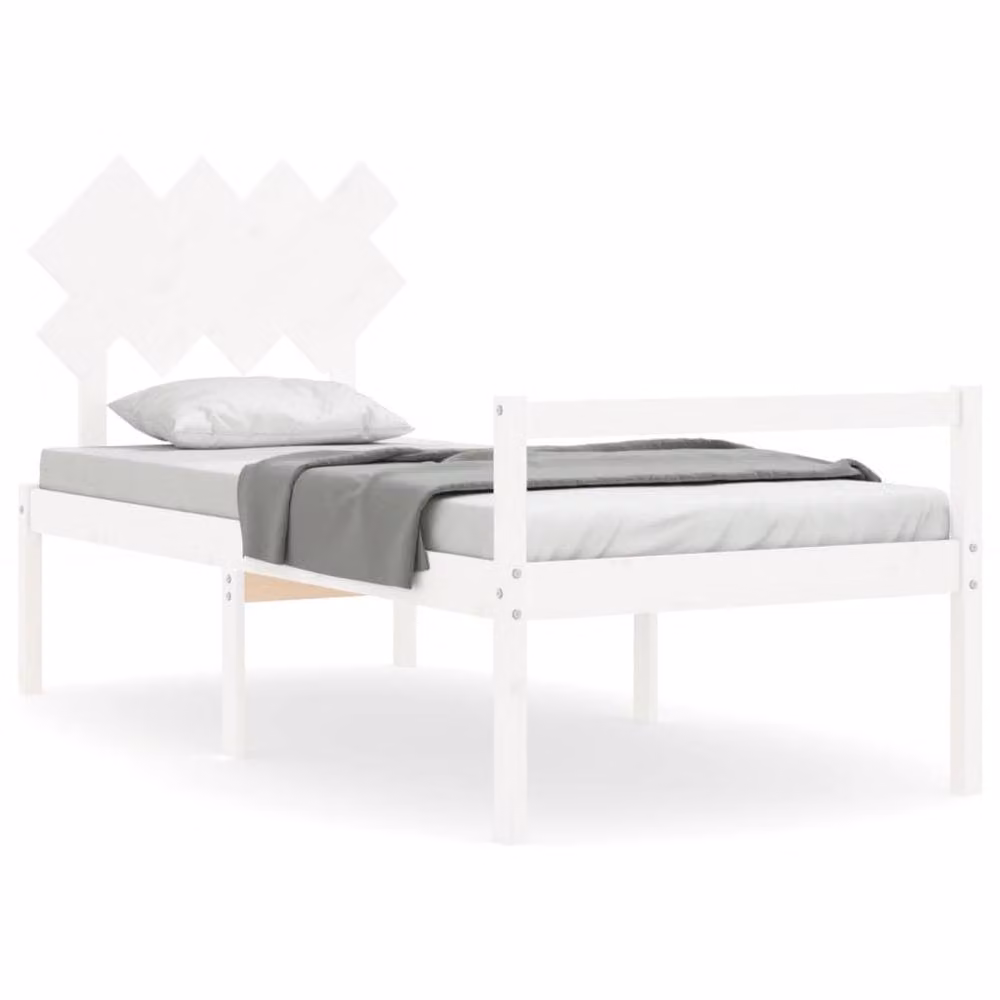 Berkfield Home Single Solid Pine Wood Bed Frame with Headboard in White – 2