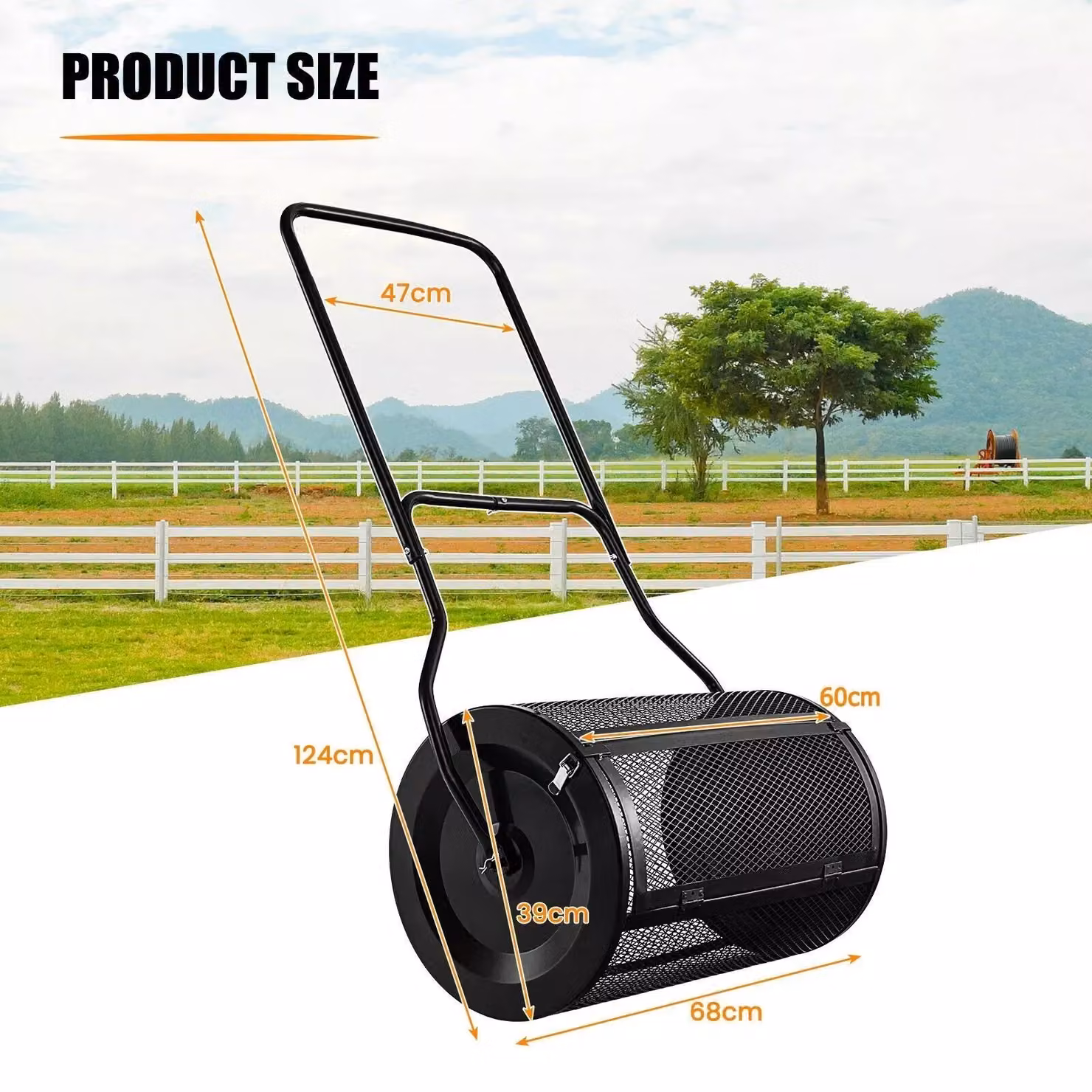 Costway 27 Inch Compost and Peat Moss Spreader with U-shaped Handle in Black and Green – 2