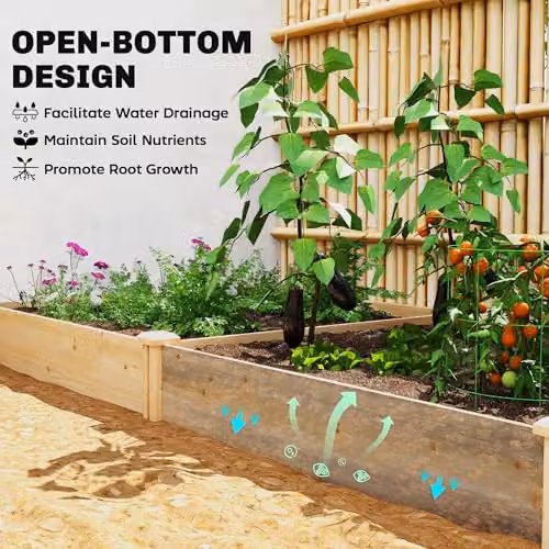 Outsunny Wooden Raised Garden Bed Planter Box in Natural Brown, W/D/H: 121 x 235 x 26 cm – 3