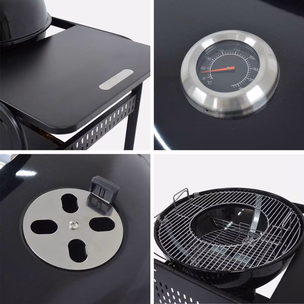 Sweek Round Charcoal Barbecue in Black, Enamelled Steel with Trolley and Thermometer, Diameter: 53 cm – 6