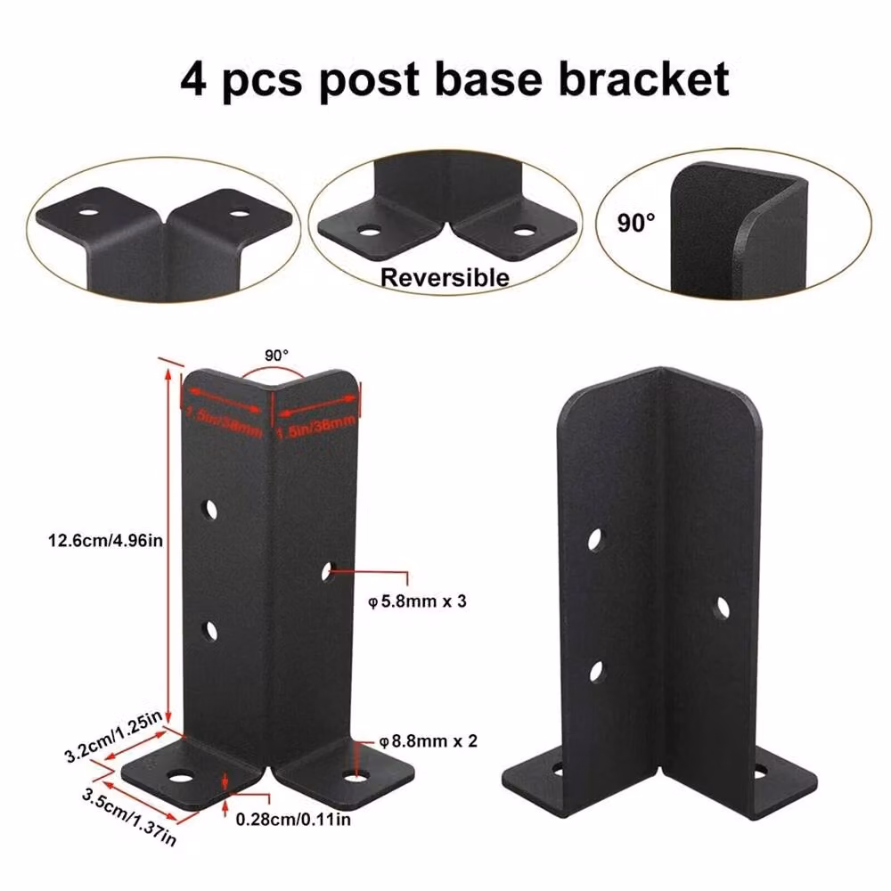 Nordara 4-Piece Metal Deck Post Anchor Base and Fence Support Brackets in Black – 2