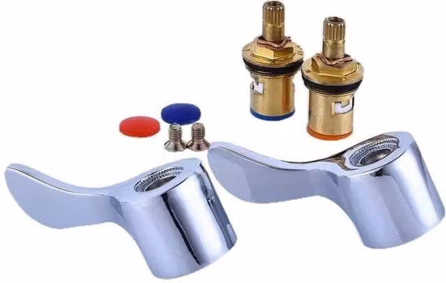 VOGREX Silver Brass Basin Lever Tap Replacement Handle Knob Conversion Kit, Pair