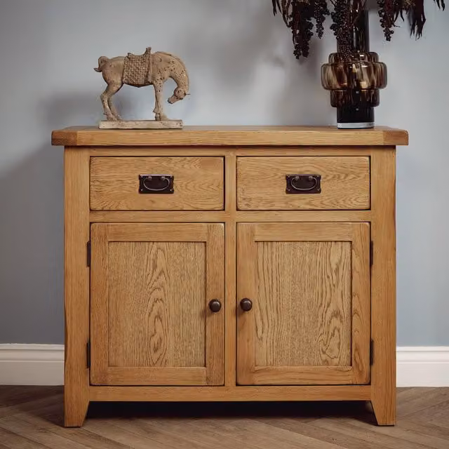 Elm Home And Garden Rustic Oak 2 Door 2 Drawer Sideboard in Brown