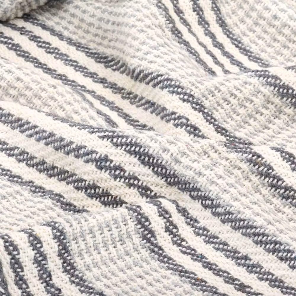 Berkfield Home Striped Cotton Throw with Fringes, Grey & White, W/D/H: 220 x 250 cm – 2