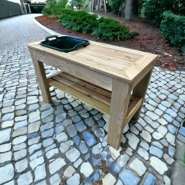 Bespoke Outdoor Wooden Mud Kitchen with Sink and Worktop in Brown