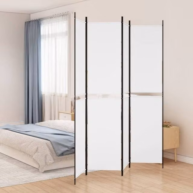 Berkfield Home 4-Panel Fabric Room Divider, White, W: 200 cm, H: 220 cm