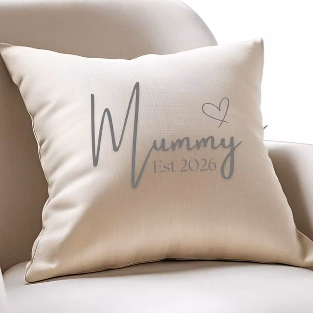 Aye Do Gifts Women's Mummy Est. 2026 Beige Linen Cushion, W/D/H: 40 x 40 x 40 cm