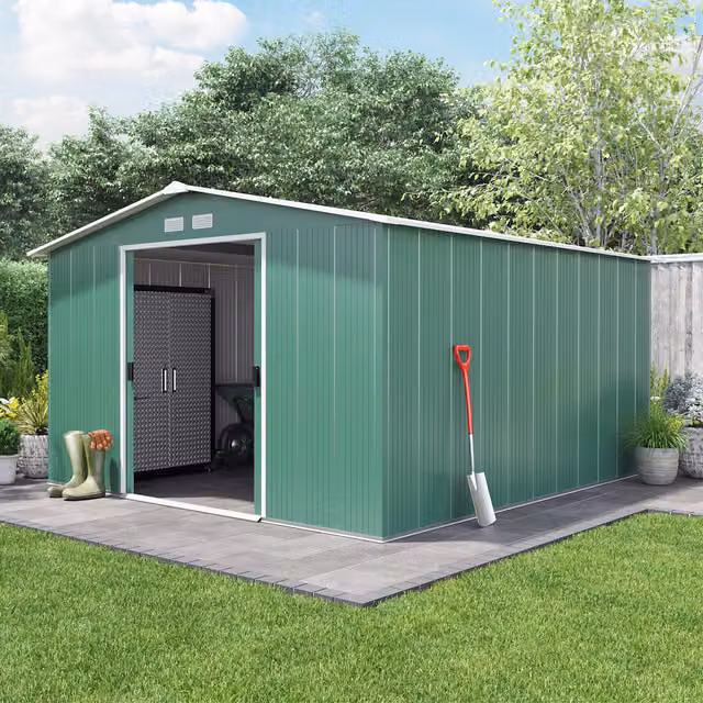 BillyOh Partner Apex Galvanised Steel Metal Shed in Green