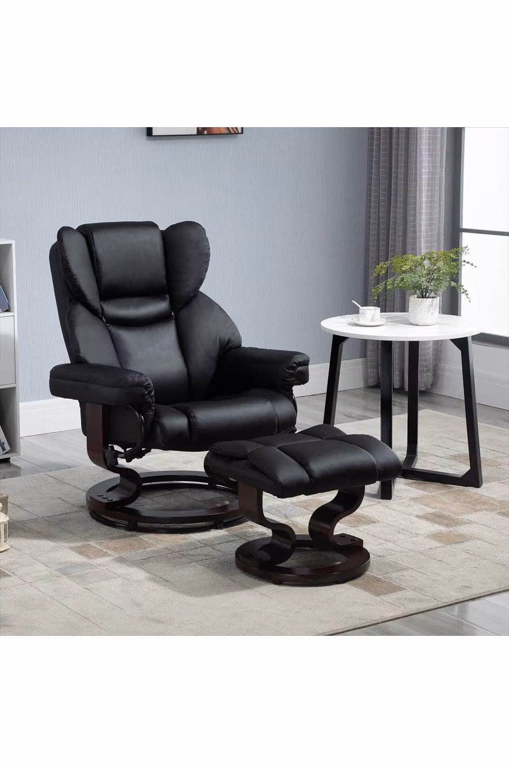 ERGOVEXA 360 Swivel Recliner Chair with Ottoman in Black Synthetic Leather – 3