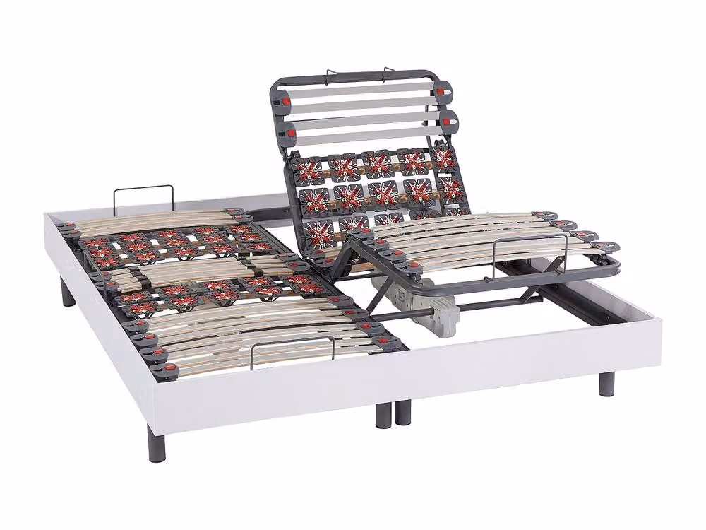 Vente-unique Electric Slatted Bed Base with White Wood Decorative Pads, Single Size – 2