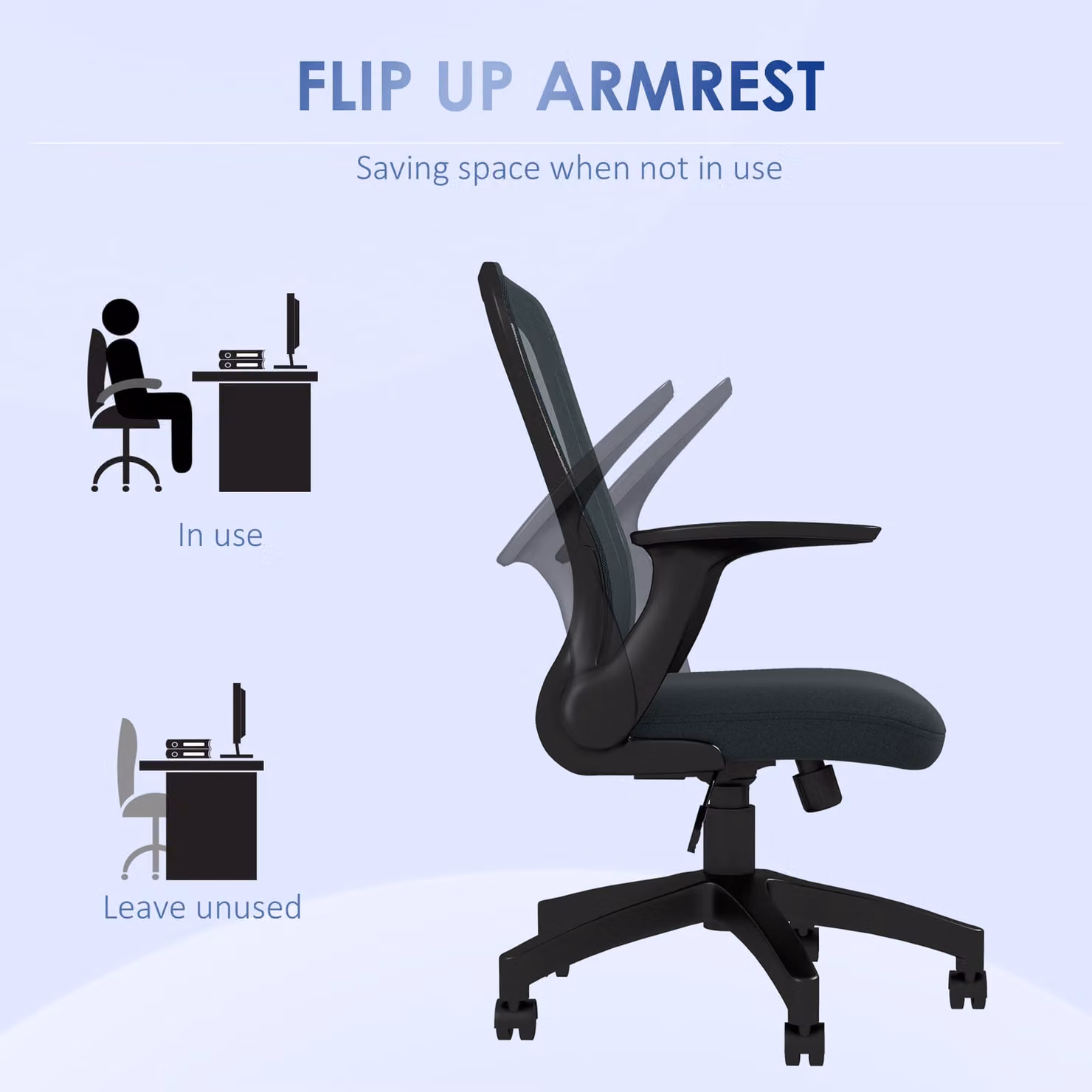 Vinsetto Ergonomic Office Chair in Grey Fabric with Armrests and Castors – 6