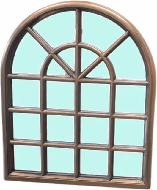 Biznest Window Style Arched Wall Mirror with Decorative Glass in Brown and Black