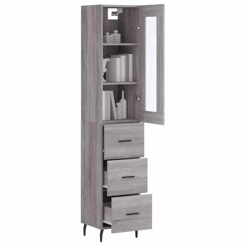 Berkfield Home Grey Sonoma Highboard with Glass Doors, W/D/H: 34.5 x 34.5 x 180 cm – 3