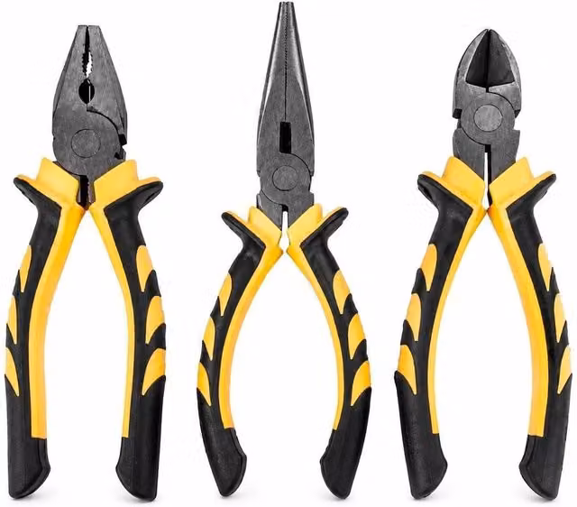 FLAVORA 3 Piece Heavy Duty 8 inch Combination Pliers Set with Soft Grip in Yellow