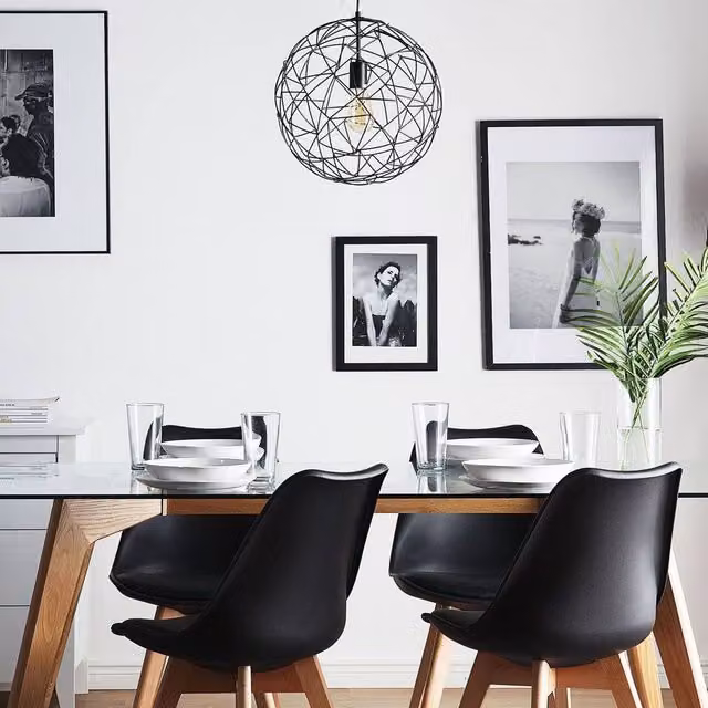 Wyld and Coco Black Industrial Design Open Sphere Hanging Pendant Light