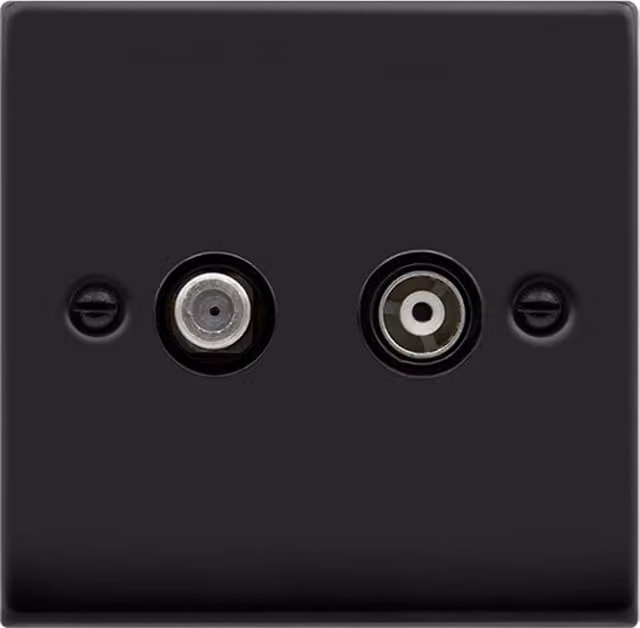 SE HOME Matt Black 1 Gang Flush Satellite Coaxial Socket
